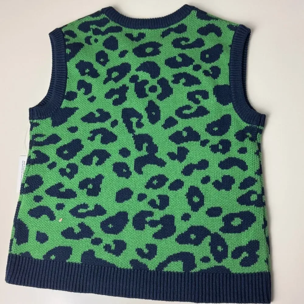 Old Navy Green and Blue Leopard Print Sweater Vest Sz 5T New With Tags